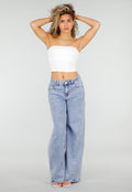 Lichtblauwe Wide Leg Jeans met Mid Waist