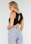 Zwarte Crop Top met Open Twist Rug en Brede Bandjes