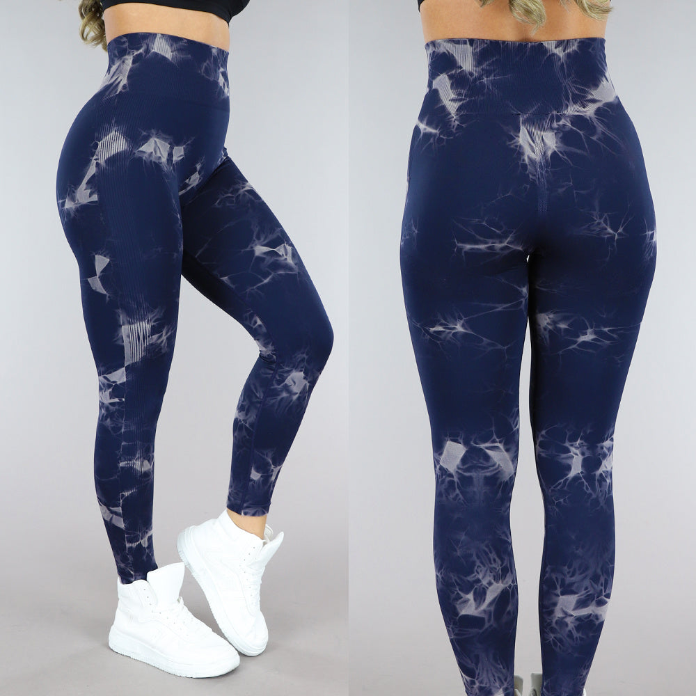 Donkerblauwe High Waist Gevlekte Sportlegging