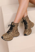 Luipaard Sneakers met Hoge Schacht, Veters en Rits