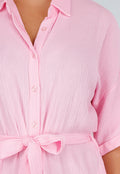 Lichtroze Katoenen Playsuit met Knoopsluiting en Tailleceintuur