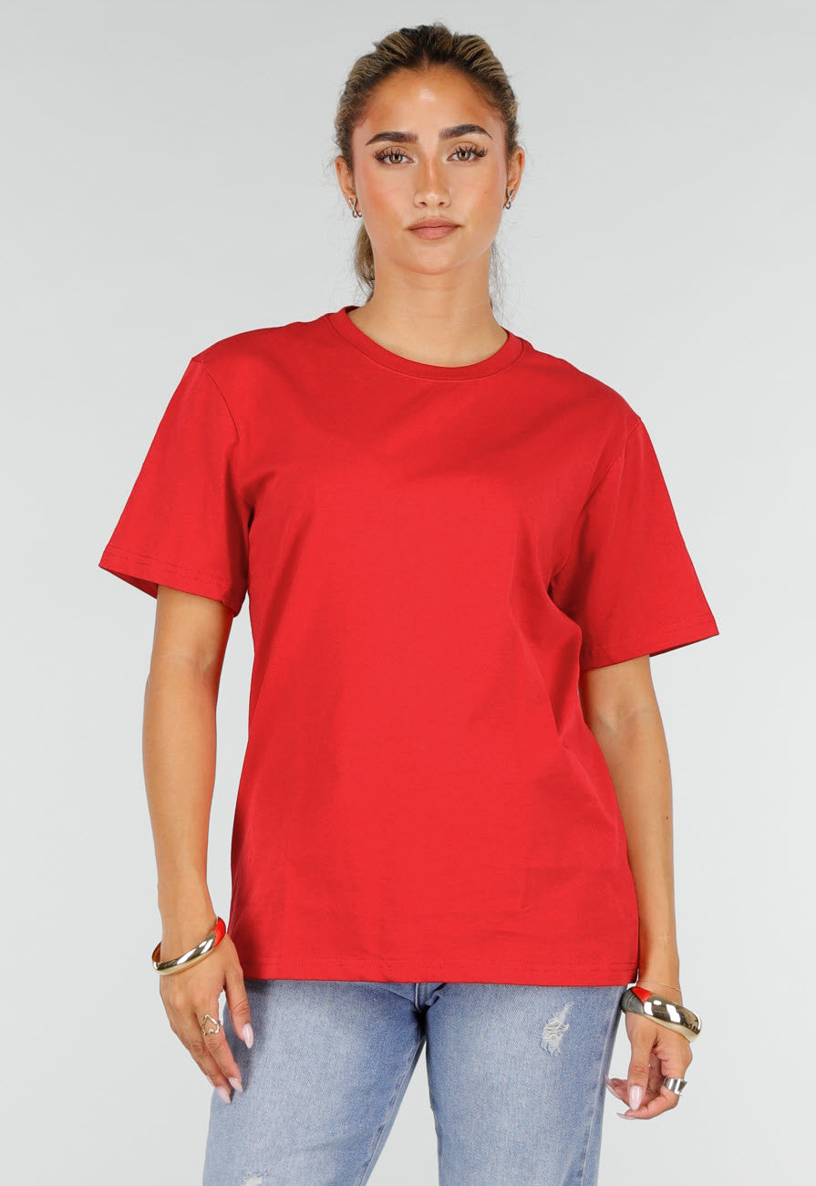 Rood Basic T-Shirt met Ronde Hals en Korte Mouwen