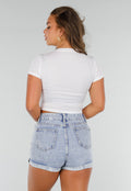 Witte Croptop met Zwarte Korsetprint  en Kantdetails