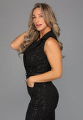 Zwarte Straight Leg Glitter Jumpsuit met Riempje