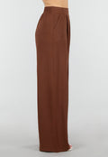 Bruine Wide Leg Broek met Elastische Taille en Plooien