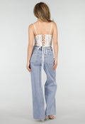 Lichtblauwe Denim Wide Leg Jeans met Rechte Pijpen en Stretch