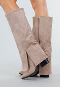 Beige Suède-look Hoge Laarzen met Split en Hak