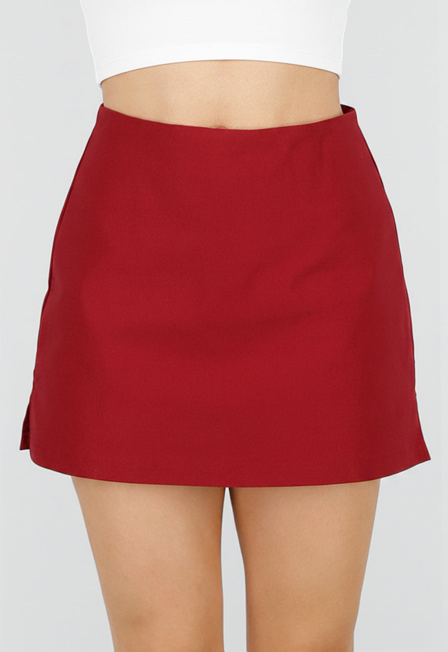 Rode Korte Skort met Stretch en Binnenbroekje