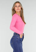Neon Roze Body met Lange Mouwen en Stretch