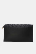 Zwarte Gevlochten Clutch van Imitatieleer met Afneembaar Schouderhengsel