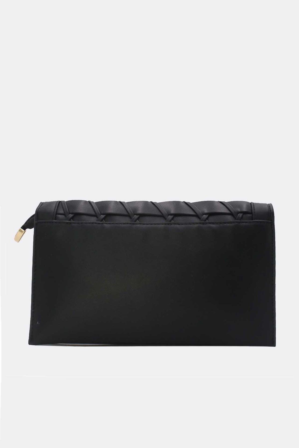 Zwarte Gevlochten Clutch van Imitatieleer met Afneembaar Schouderhengsel