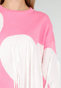 Roze Trui met Witte Hartprint en Franjes