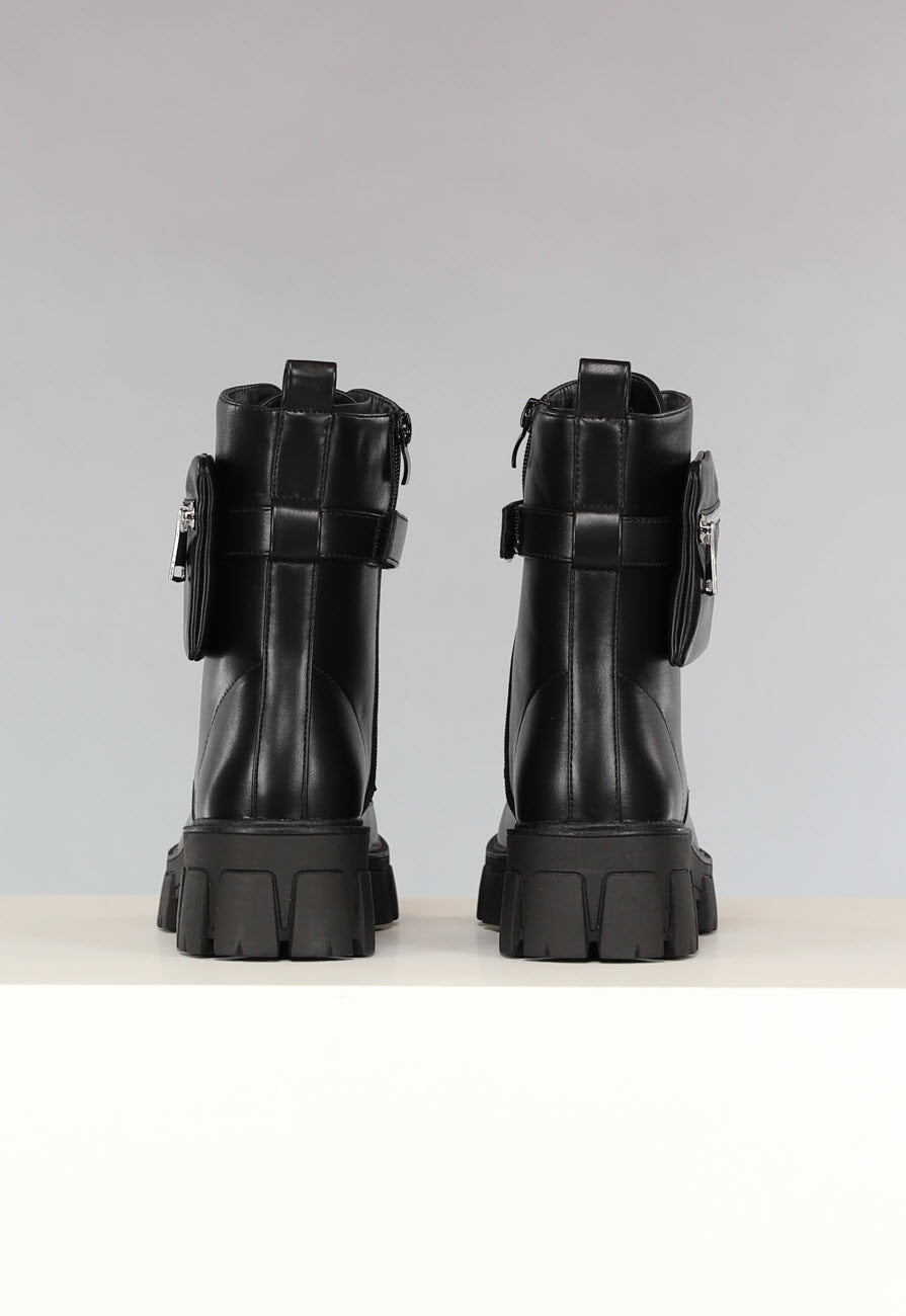 Zwarte Lederlook Biker Boots met Tasje