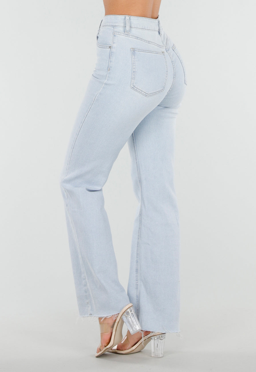 Lichtblauwe Straight Leg Jeans met High Waist