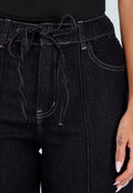Donkerblauwe Denim Stretch Jeans met Straight Leg en Taillekoord