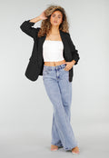 Zwarte Blazer met Geplooide Driekwart Mouwen
