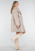 Beige Bontjas Jas met Grote Kraag en Steekzakken