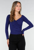 Navy Stretch Top met Ruches en Overslaghals