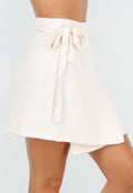 Beige Gebreide Overslagrok met Strikdetail