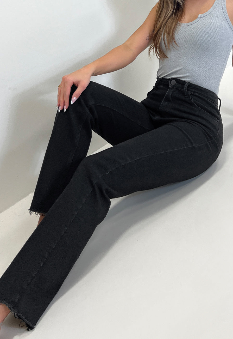 Zwarte Straight Leg Jeans met High Waist