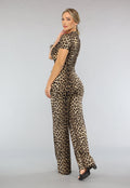 Wide Leg Korte Mouwen Jumpsuit met Panterprint