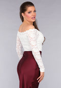 Longsleeve Off-Shoulder Lace Top in Wit