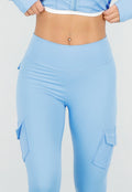 Blauwe Sportset met Scrunch Legging en Vest Cargo Zakjes