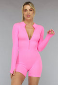 Neon Roze Longsleeve Playsuit met Ritssluiting