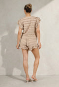 Beige Gehaakte Co-ord Set met Ruffle Mouwen