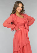 Zalmroze Ruffle Chiffon Maxi Jurk