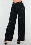Zwarte Linnenlook Glitter Pantalon  met Stretchband