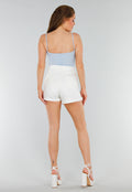 Blauw Hemd met Stretch, Stevige Cups en Vierkante Hals