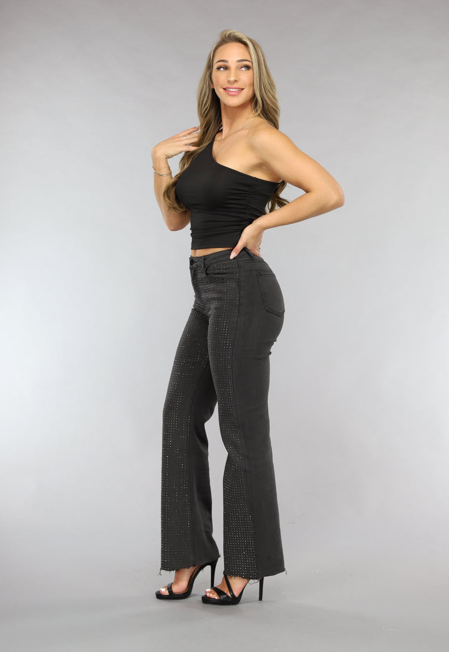 Redial Jeans  Antraciet Straight Leg Jeans met Strass Steentjes
