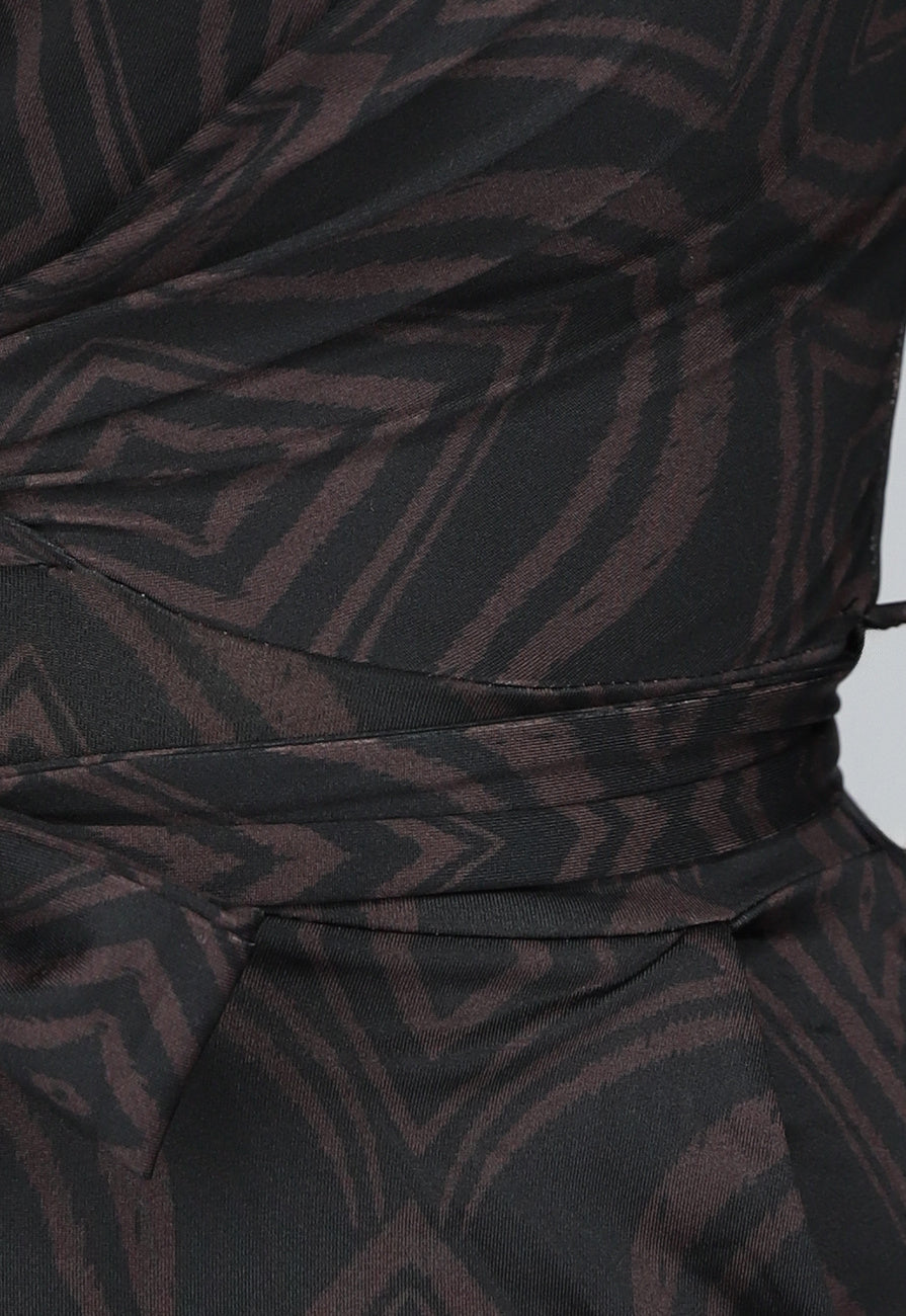 Donkerbruine Wide Leg Jumpsuit met Ruit Patroon