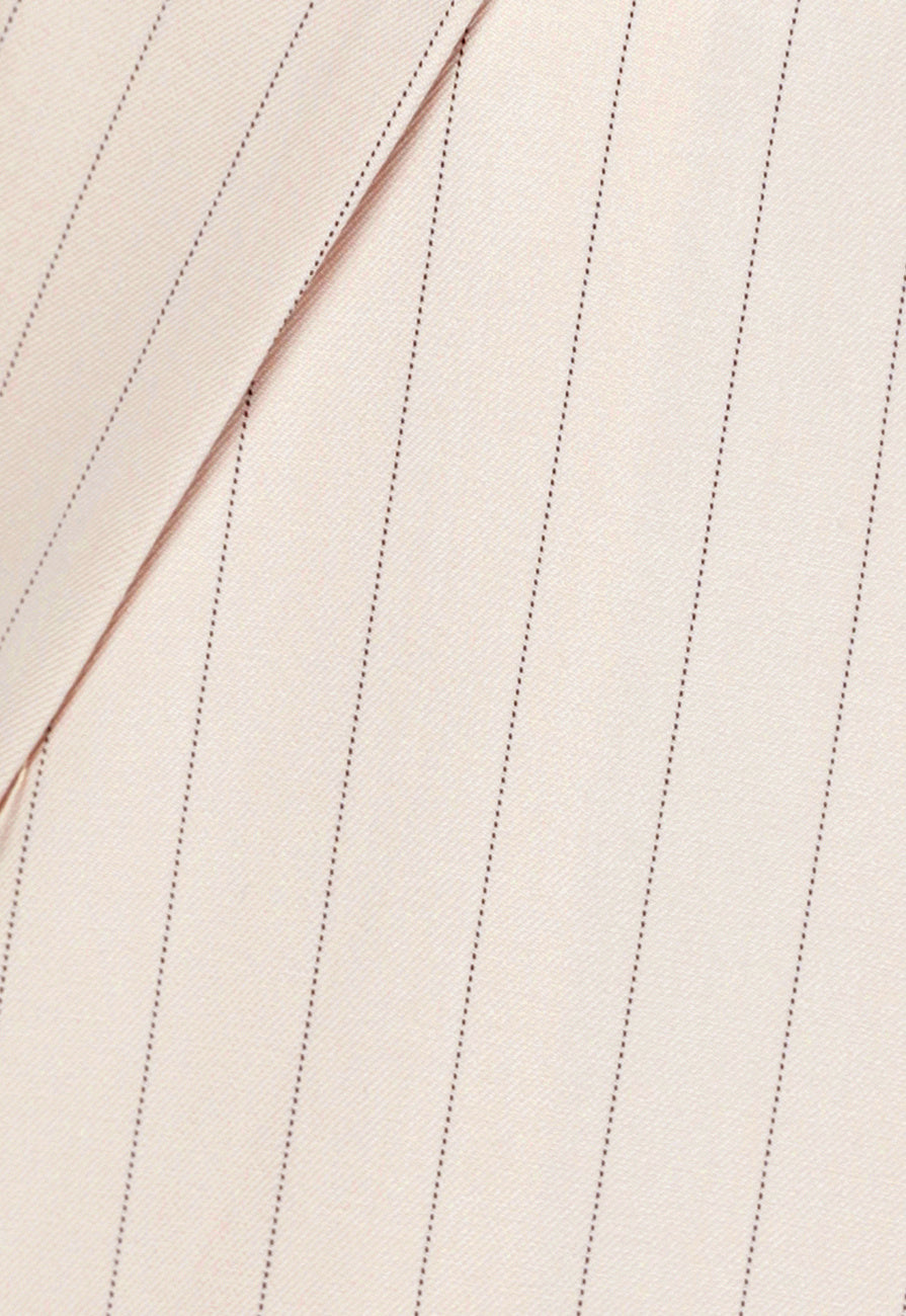 Beige Halflange Blazer met Streepjes Patroon