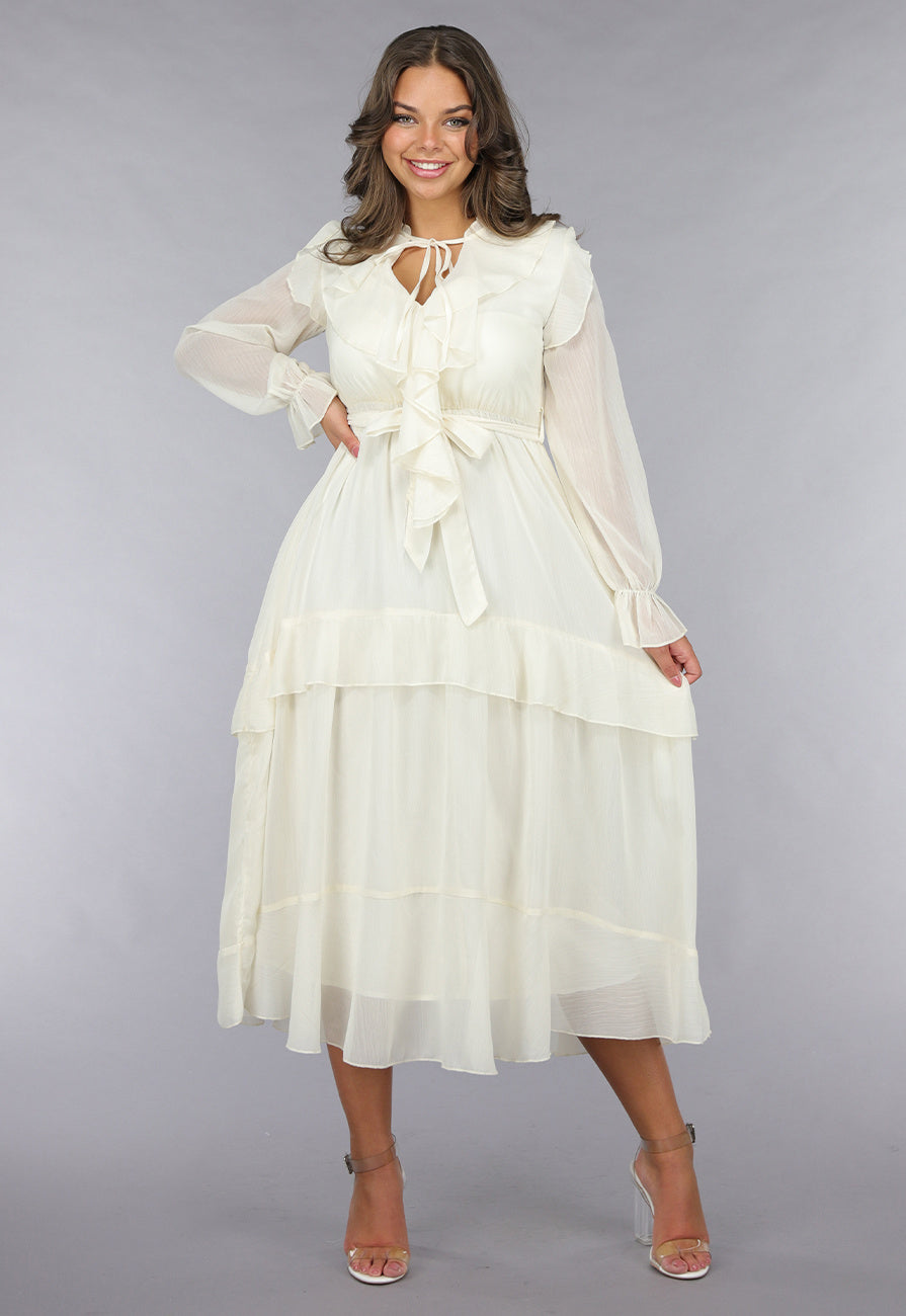 Ruched Maxi Jurk in Ecru