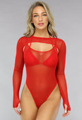 Longsleeve Mesh Bodysuit Set in Rood