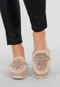 Taupe Teddy Instappers met Goudkleurig Detail