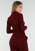 Burgundy Zachte Stretch Top met Col en Lange Mouwen