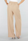 High Waist Beige Linnen Look Petite Broek met Tailleband