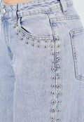 Lichtblauwe Denim Wide Leg Jeans met Studs en Mid Waist