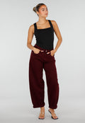 Bordeaux Barrel Jeans met Hoge Taille