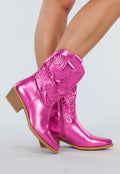 Metallic Roze Cowboylaarzen met Stiksel en Lage Hak
