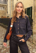 Redial Jeans  Cropped Denim Blouse in Donkerblauw Met Lange Mouwen