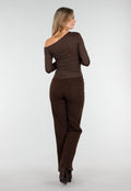 Bruine One Shoulder Top met Lange Mouwen