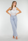 Lichtblauwe Mesh Crop Top met Rimpeldetail en Stretch