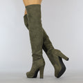 Suède-Look Overknee Laarzen met Hak Kaki