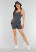 Grijze Playsuit met Ribstructuur, Stretch en Rechte Hals