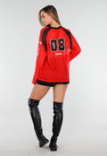Rode Mesh Jersey Top met Lange Mouwen