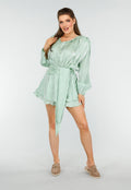 Chique Mintgroene Jurk met Strik en Pofmouwen